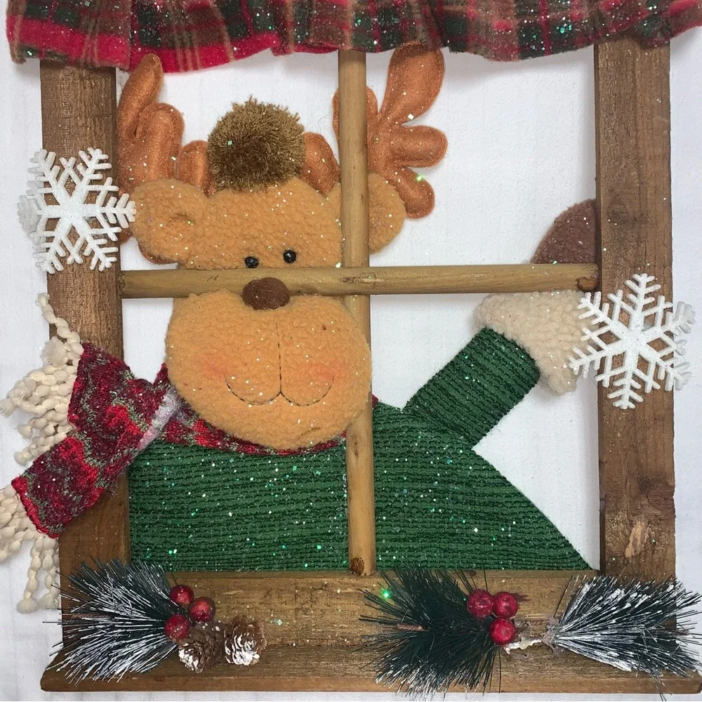 🆕 *RARE* Christmas Holiday Reindeer Window Wall Hanging Home Winter Decor Sign